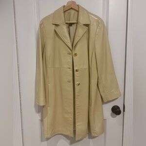 ‘DANIER’ YELLOW BEIGE GENUINE LEATHER LONG JACKET SIZE L SIZE US 12-14